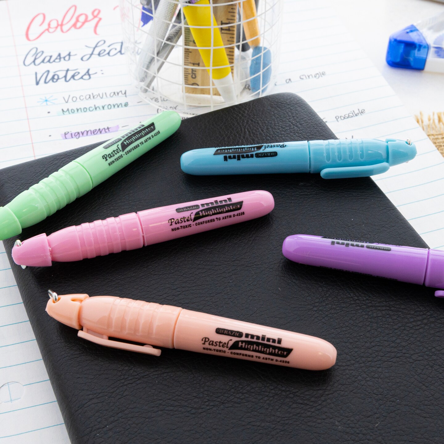 BAZIC Mini Pastel Assorted Colors Highlighter w/ Cap Clip (5/Pack)