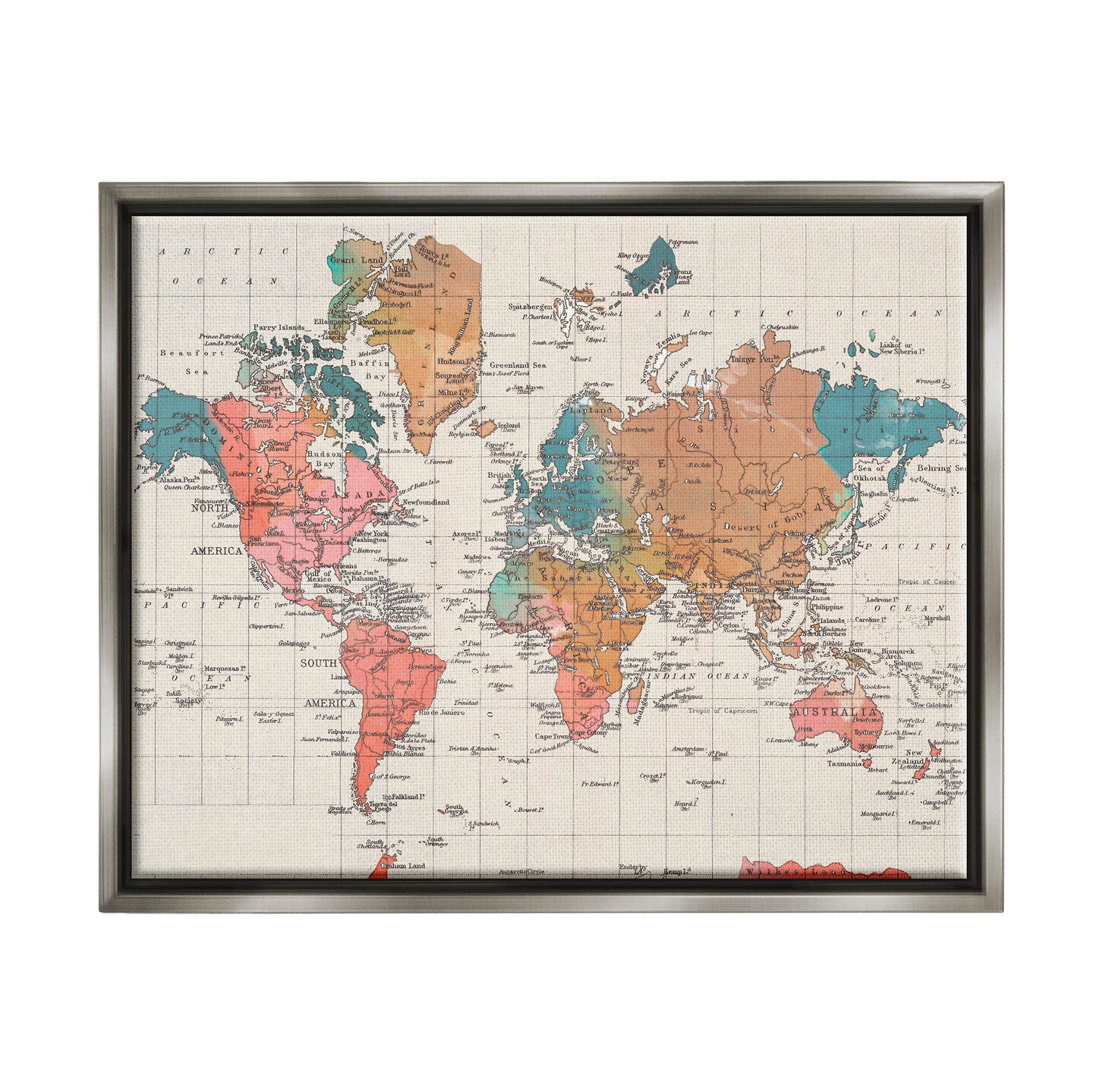 Stupell Industries Detailed Boho World Map Black Framed Floater Canvas Wall Art