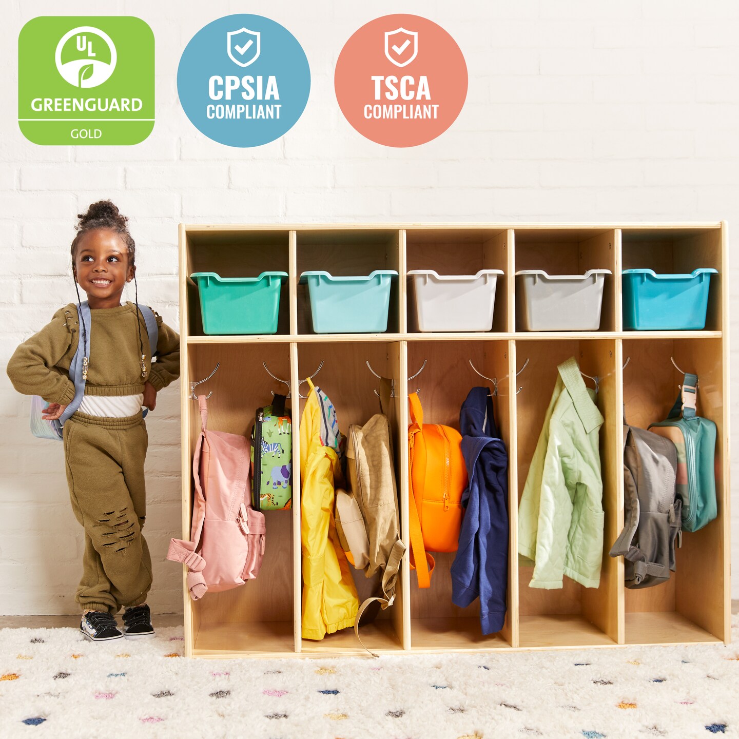 Streamline 5-Section Toddler Coat Locker, Classroom Furniture