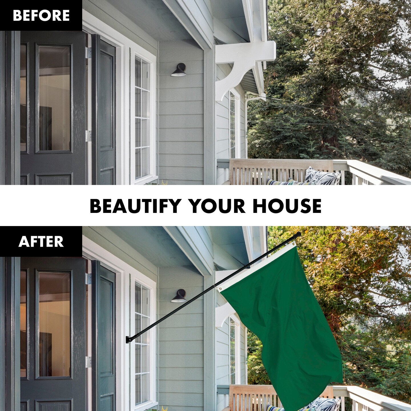 G128 Combo Pack: 5 Ft Tangle Free Aluminum Spinning Flagpole (Black) &#x26; Solid Dark Green Color Flag 2.5x4 Ft, LiteWeave Pro Series Printed 150D Polyester | Pole with Flag Included