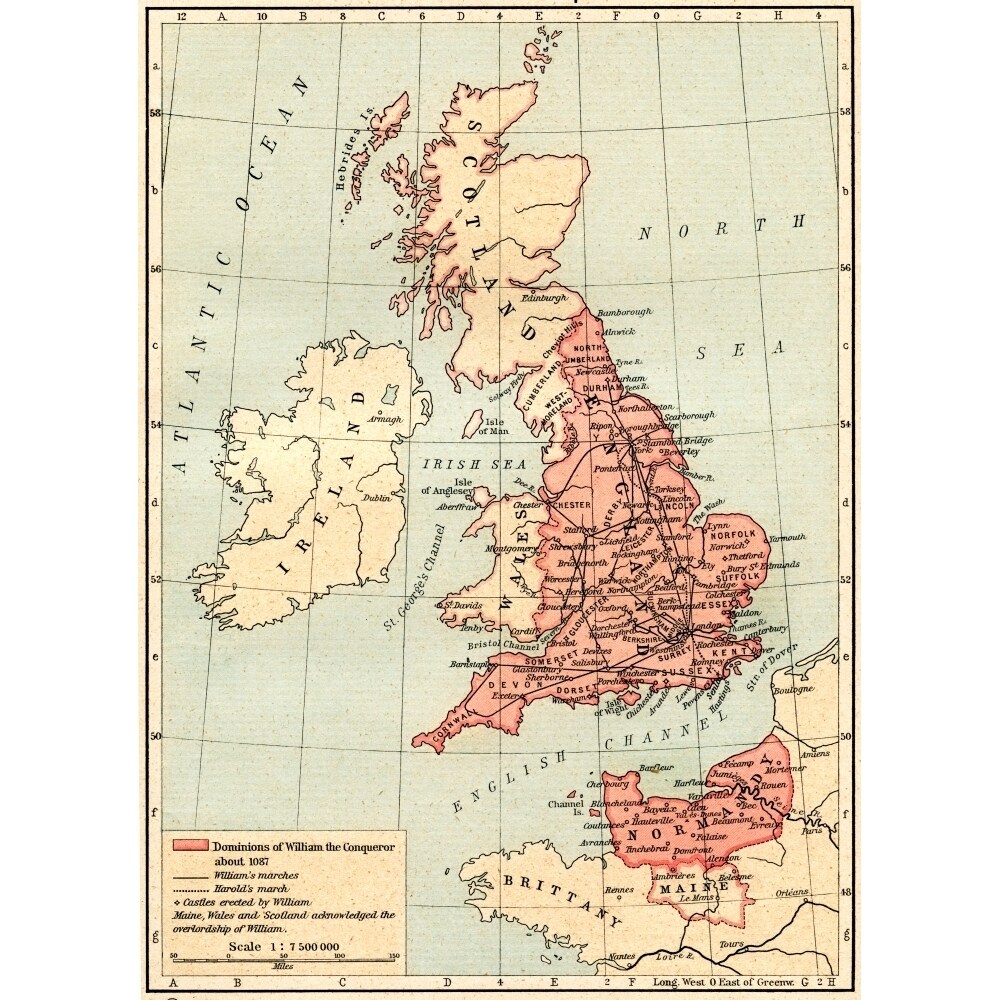 Map Of Great Britain Showing The Dominions Of William The Conqueror C. 1087. From Historical Atlas Published 1923. By