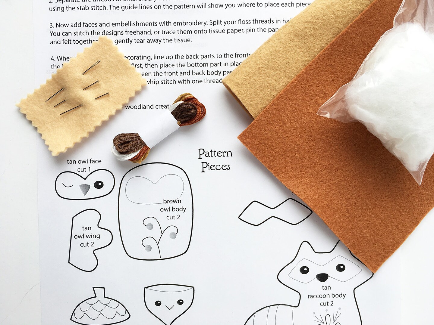 Mini Felt Woodland Animals Sewing Kit, Raccoon, Owl, Acorn Mini Felt Woodland Animals Sewing Kit, Raccoon, Owl, Acorn