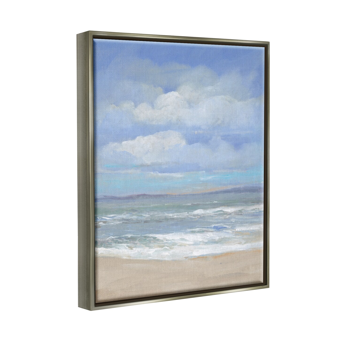 Stupell Industries Cloudy Ocean Bay Shoreline Black Framed Floater Canvas Wall Art