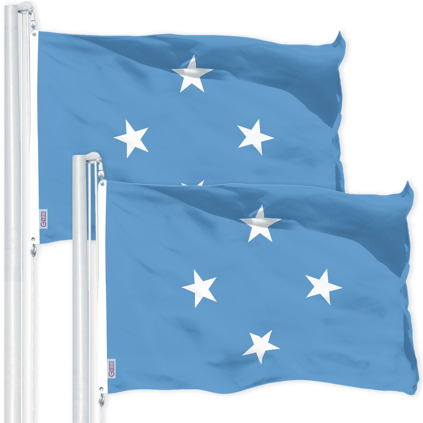 G128 2 Pack: Micronesia Micronesian Flag | 3x5 Ft | LiteWeave Pro Printed 150D Polyester | Country Flag, Indoor/Outdoor, Vibrant Colors, Brass Grommets, Thicker and More Durable Than 100D 75D Poly