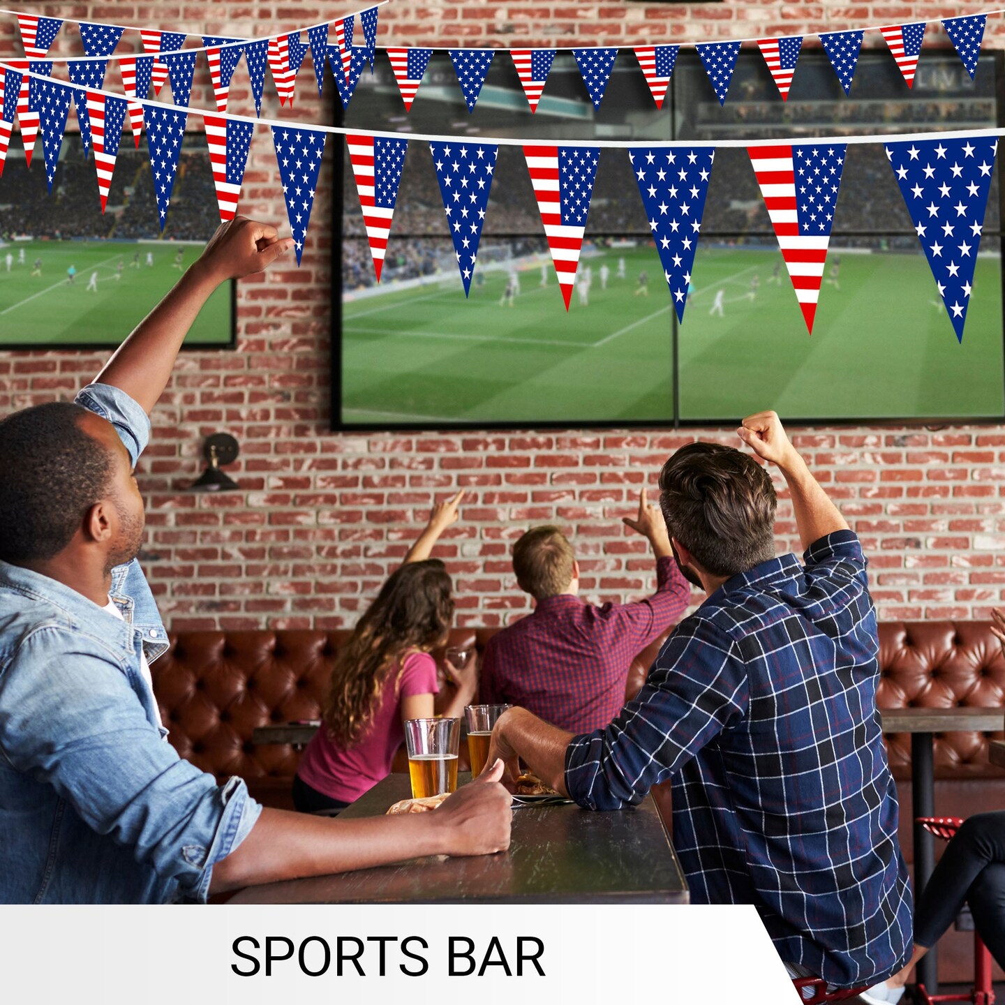 G128 American USA Pennant Banner | Flag 7 x 8 Inch, Full String 9.8 Feet | Printed 150D Polyester, Decorations For Bar, School, Festival Events Celebration (Total 10 PCS)