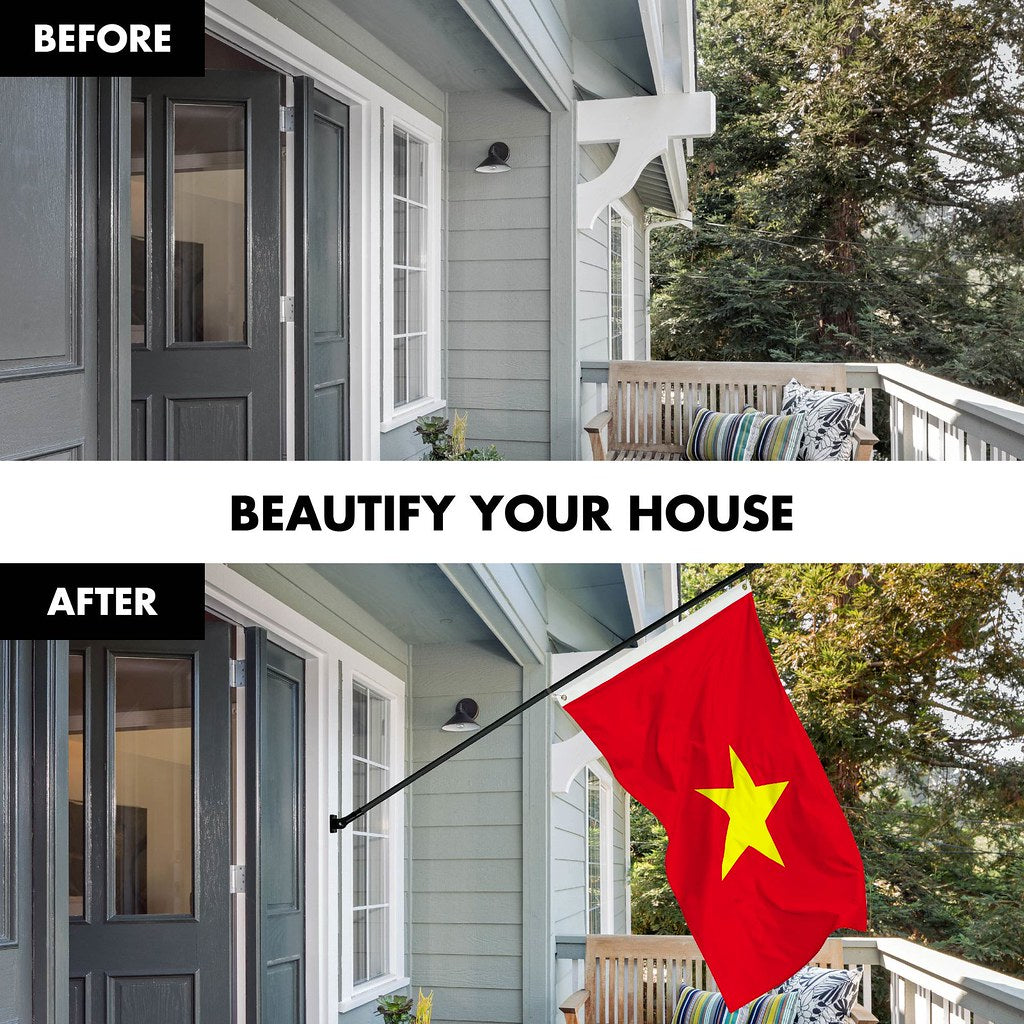 G128 Combo Pack: 6 Ft Tangle Free Spinning Flagpole (Black) &#x26; Vietnam Flag 3x5 Ft Printed 150D Polyester, Brass Grommets (Flag Included) Aluminum Flag Pole