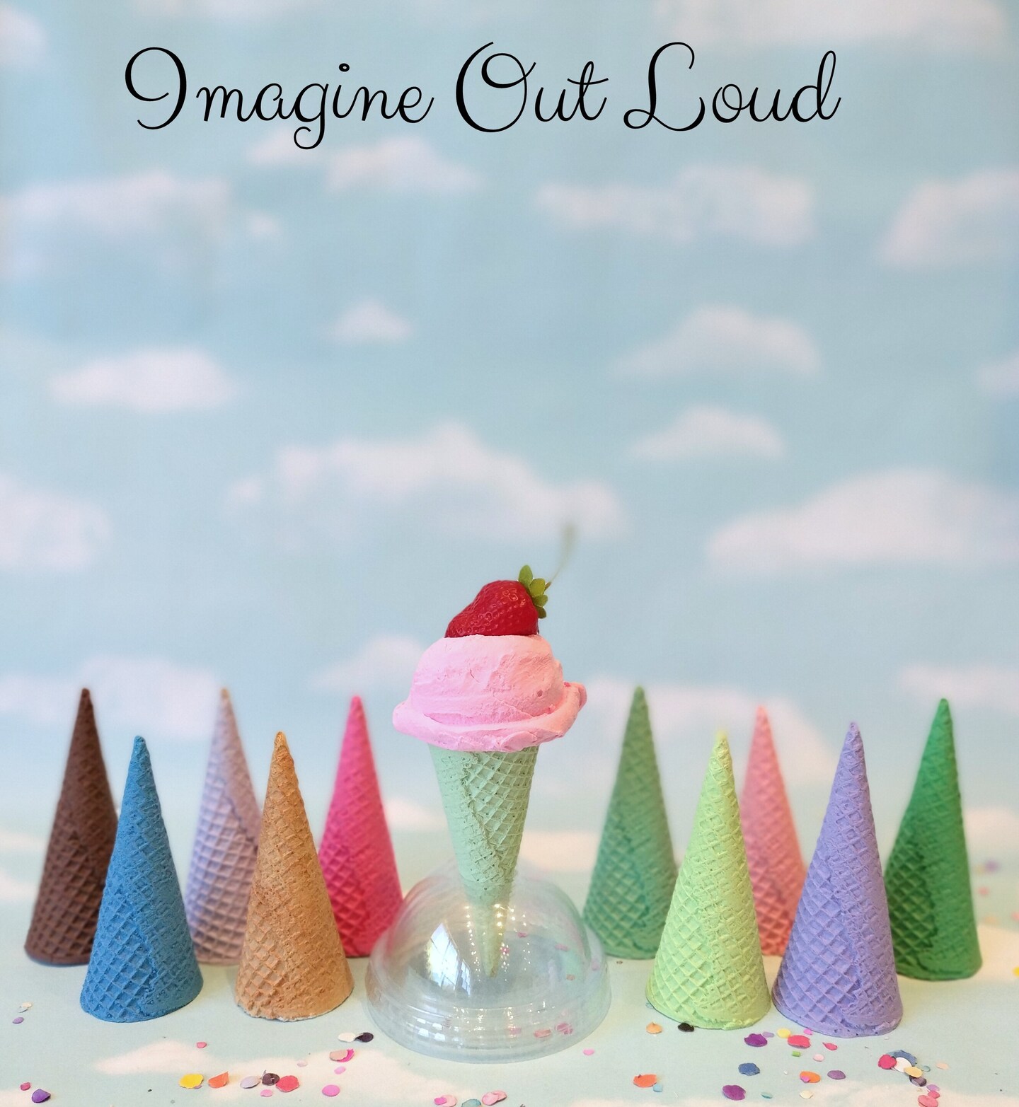 Fake Ice Cream Cone And Color Choice Single Scoop Pink With Strawberry Faux Food Photo Prop Art