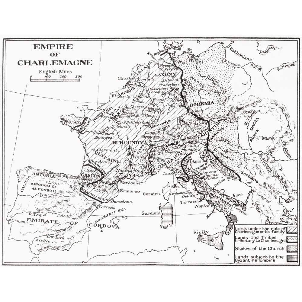 Map Of France Showing The Empire Of Charlemagne 9Th Century. From France Mediaeval And Modern A History Published 1918.