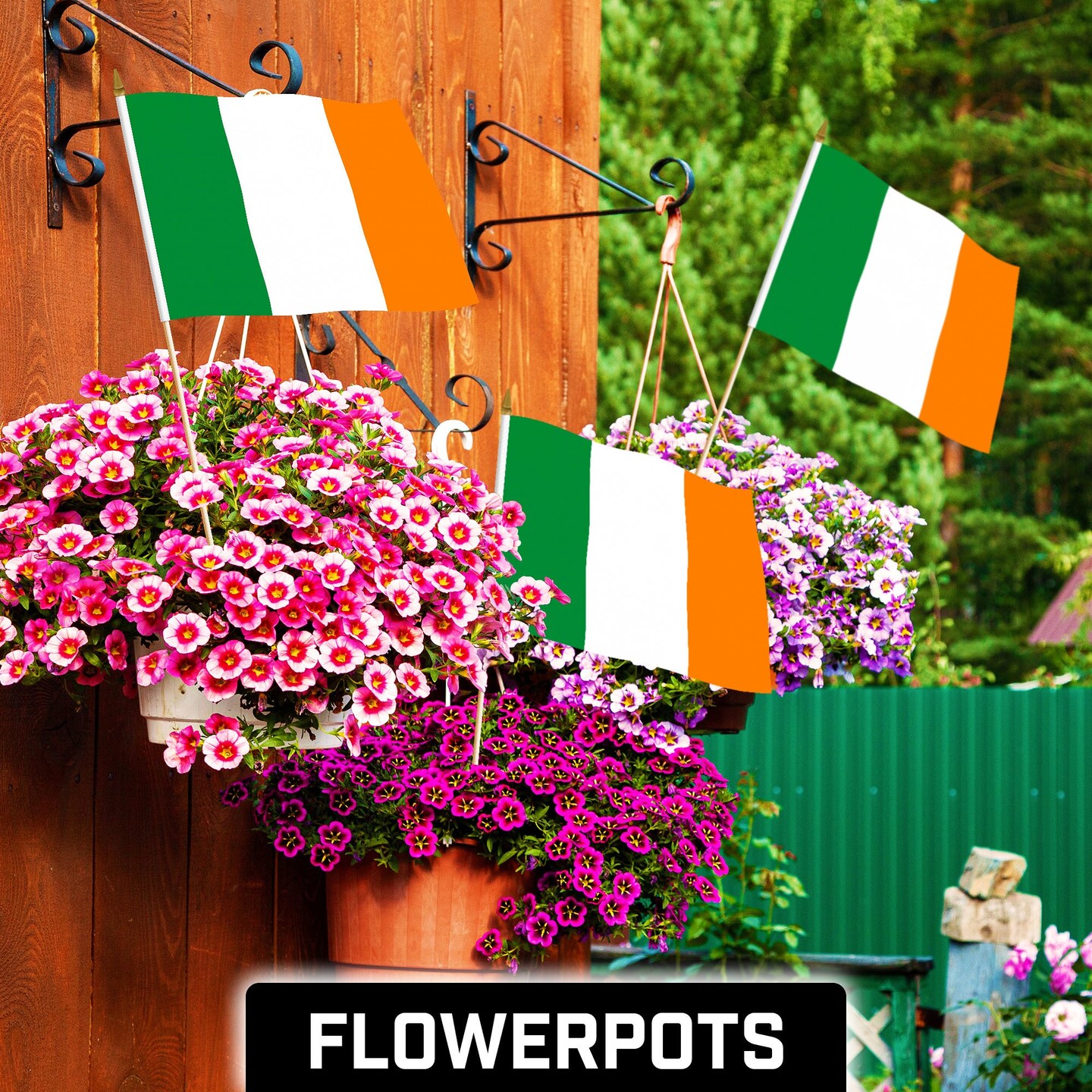 G128 24 Pack Handheld Ireland Irish Stick Flags | 12x18 In | Printed 150D Polyester, Country Flag, Solid Wooden Stick, Spear Gold Tip