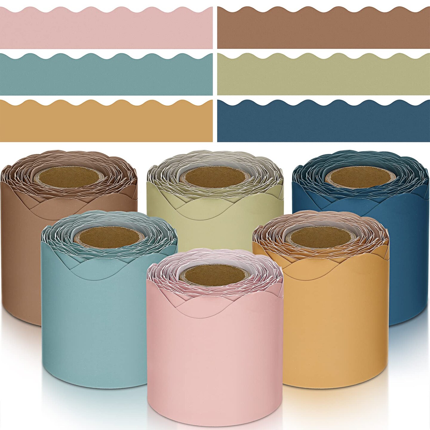6 Rolls 196.8 ft Colorful Borders for Bulletin Board, Scalloped Trim Bulletin Board Decorations for Classroom Valentine's Day Decor(Advanced Grey)