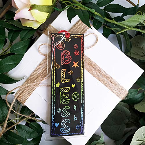 36 Pieces 4 Style Magic Scratch Rainbow Bookmarks Making Kit for Kids Students Party Favor Scratch Paper DIY Bookmarks Bulk with Scratching Tools Satin Ribbons for Classroom Activities