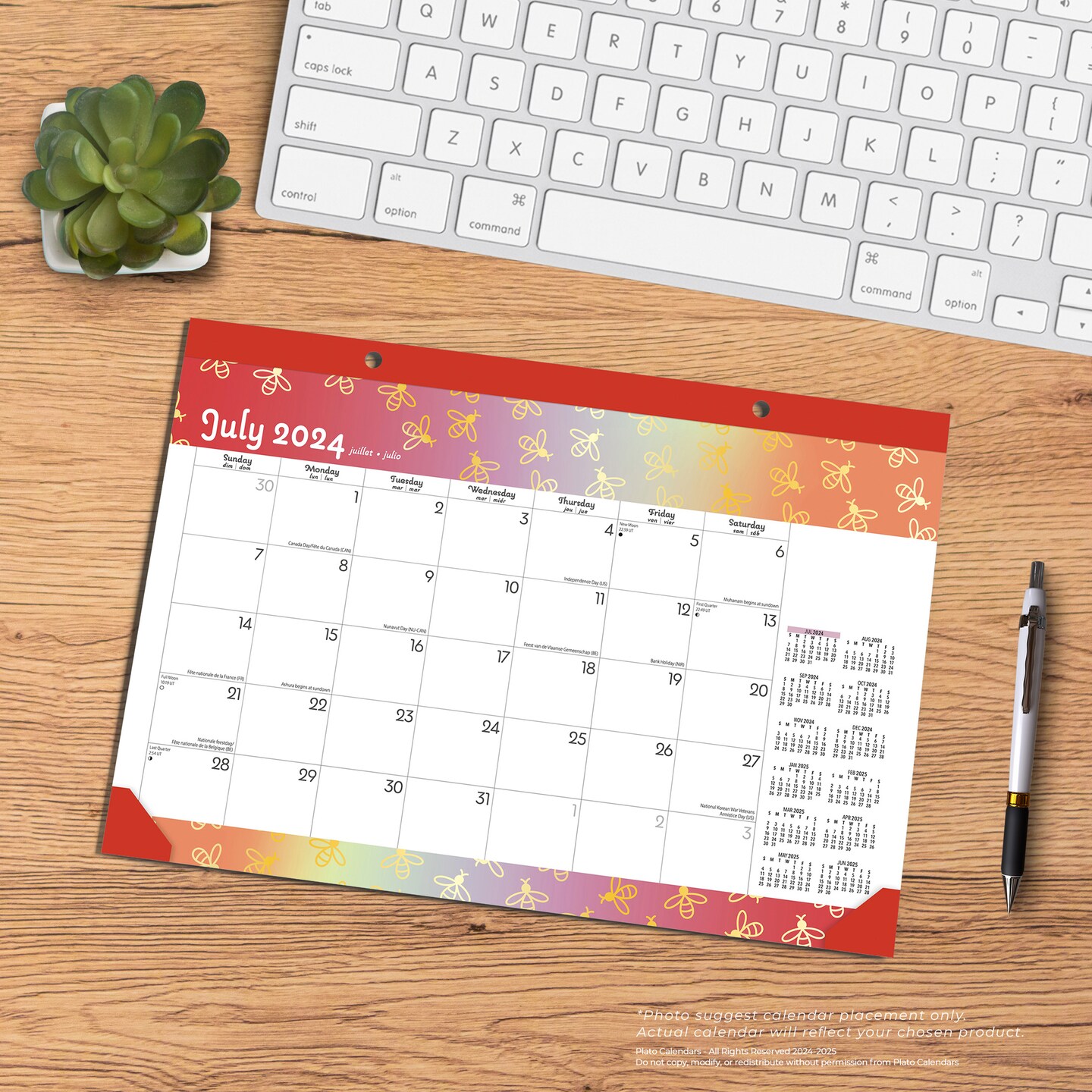 Busy Bees | 2025 14 x 10 Inch 18 Months Monthly Desk Pad Calendar | July 2024 - December 2025 | Plato | Planning Stationery