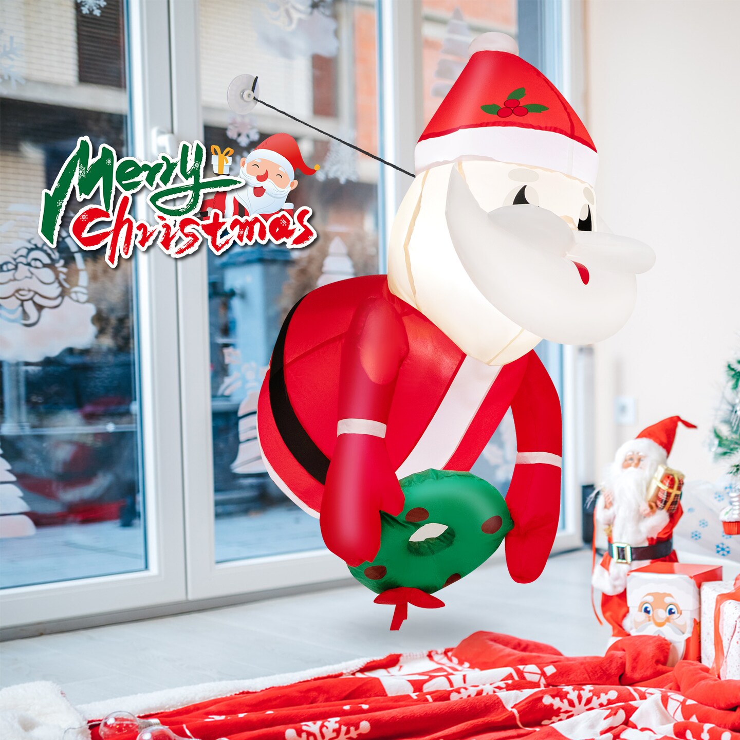 3.3 Feet Lighted Inflatable Santa Claus Broke Out From Window