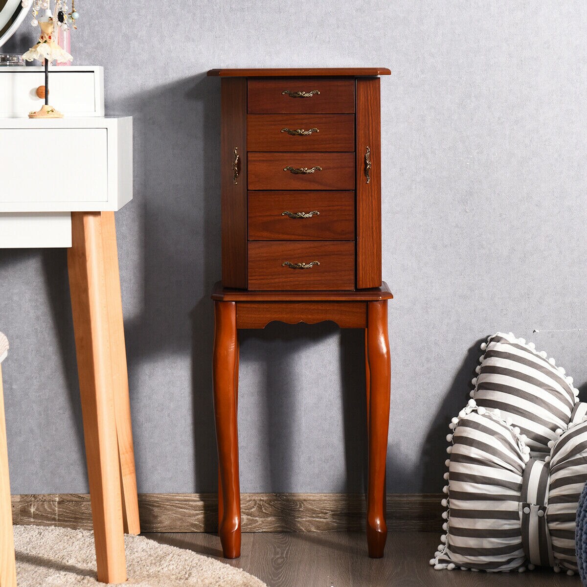 Large Storage Capacity Jewelry Cabinet With 5 Drawers