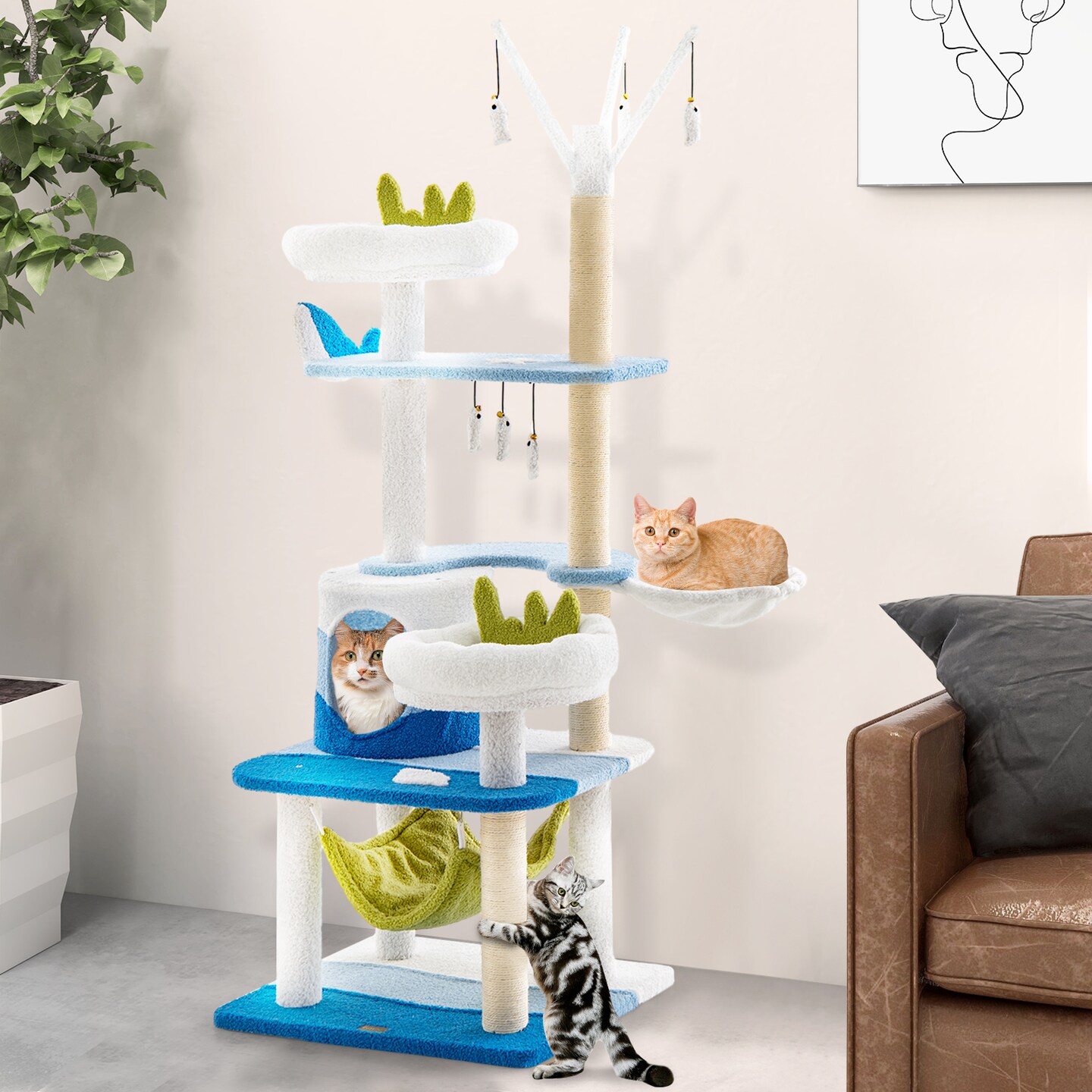 Multi-level Cat Tower With Sisal Covered Scratching Posts