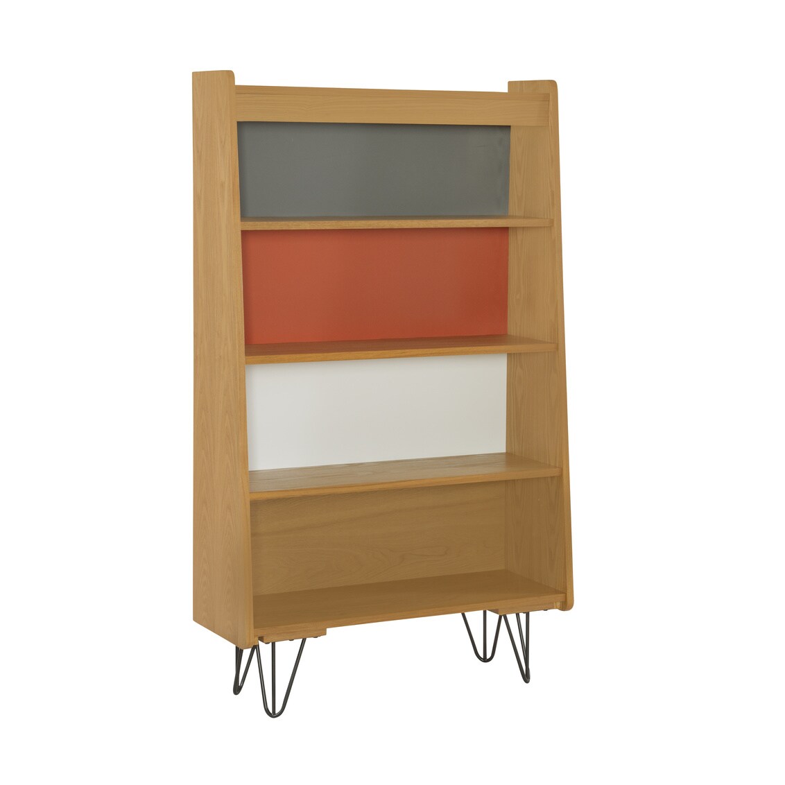 Perry Ash Veneer Multicolor Bookcase With 4 Shelves And Iron Legs Gray Orange White