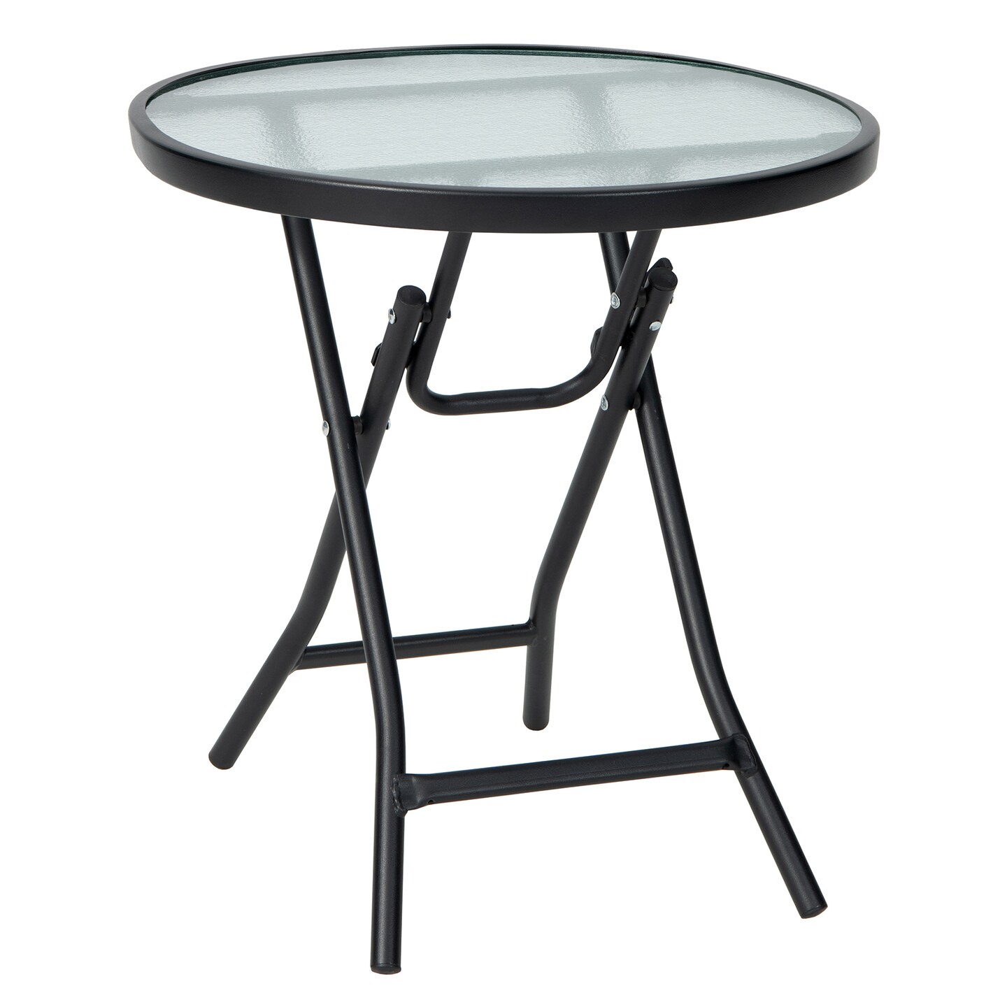 Black Outdoor Folding Table Tempered Glass Steel Frame 18 Inch Compact Design