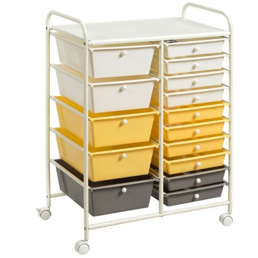 15-Drawers Multi-Use Rolling Storage Organizer Cart with Chrome Finish Steel Frame Perfect for Any Room