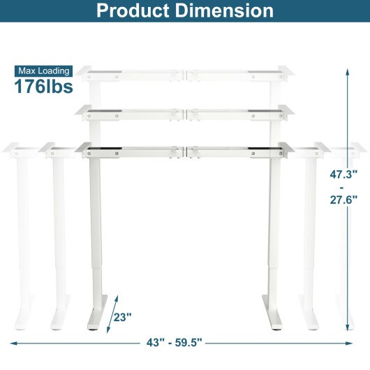 Electric Standing Desk Frame with Adjustable Height and Press Button Controller