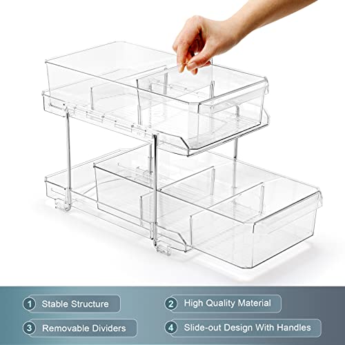  2 Set, 2 Tier Clear Organizer with Dividers for Cabinet /  Counter, MultiUse Slide-Out Storage Container - Kitchen, Pantry, Medicine  Storage Bins, Bathroom, Vanity Makeup, Under Sink Organizing : Home &  Kitchen