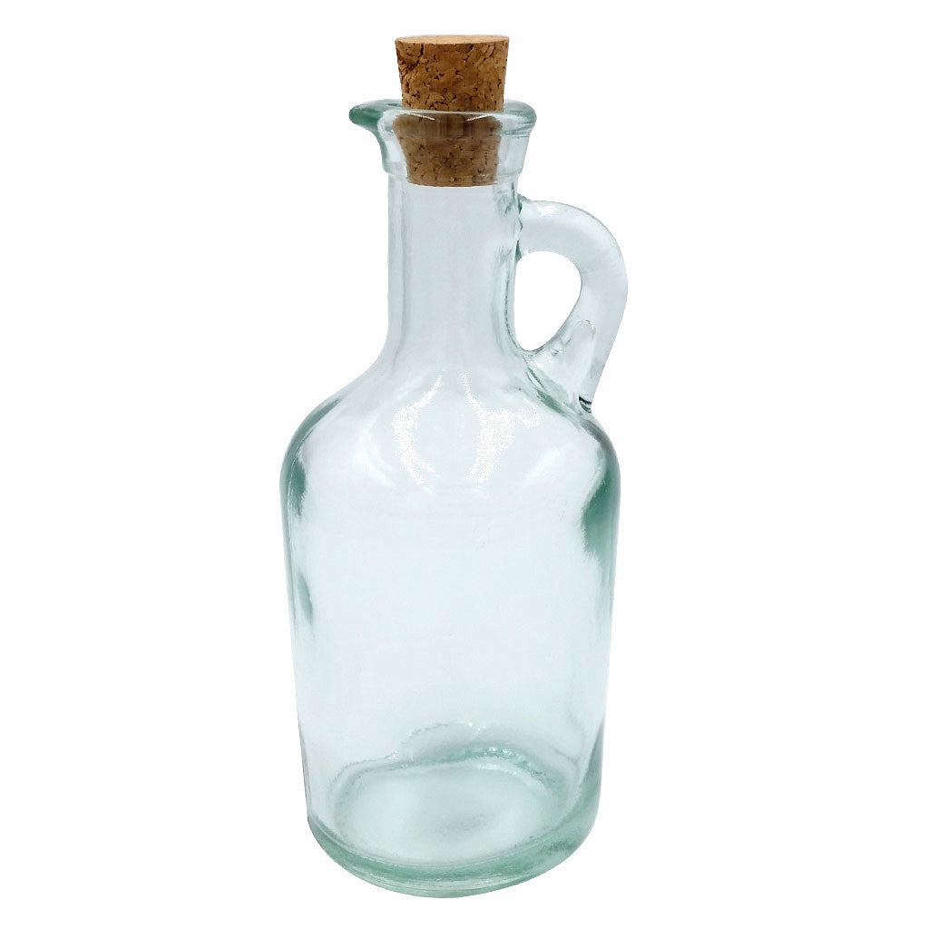 Green Glass Jug Oil / Vinegar with Cork Stopper, 8 Ounce