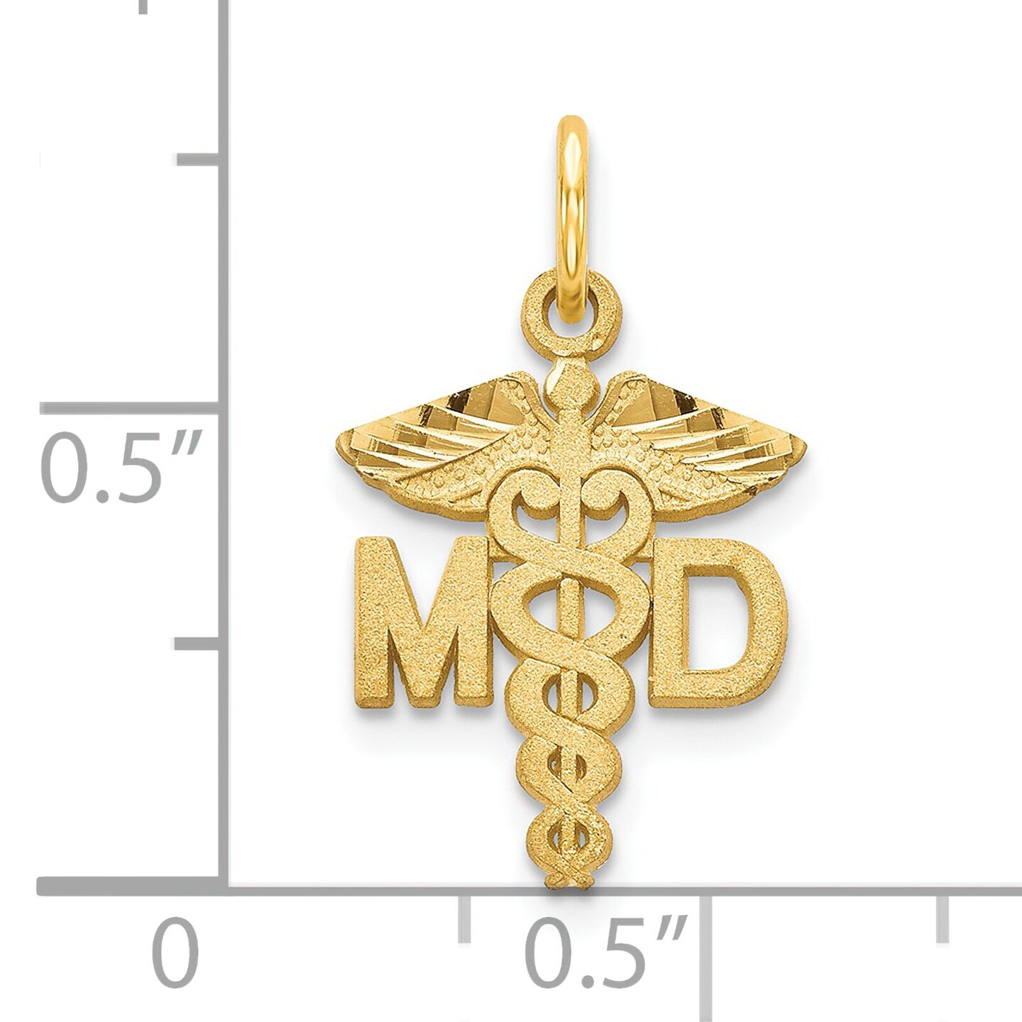 14K Gold MD Caduses Charm Doctor Pendant FindingKing Jewerly 21mm x 12mm