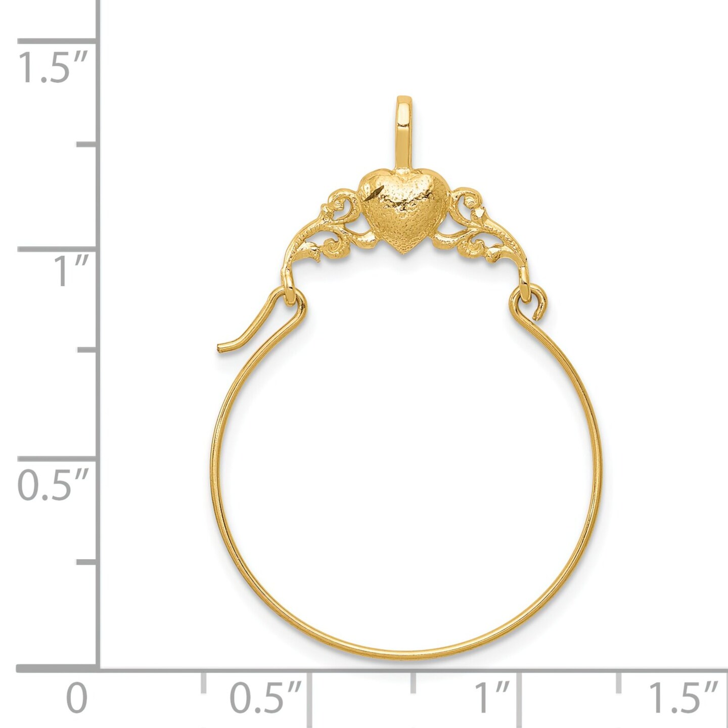 14K Gold Polished Heart Charm Holder Jewelry 34mm x 22mm