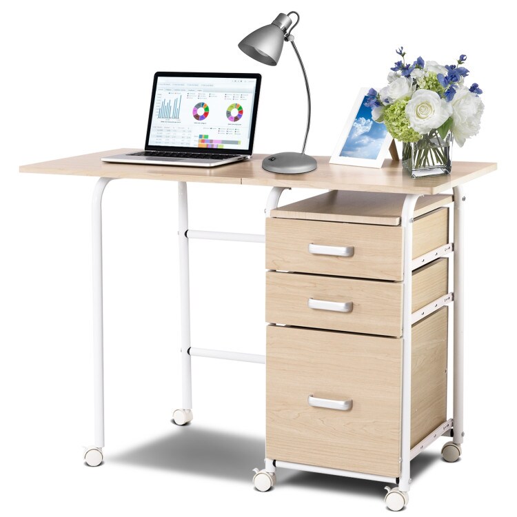 Folding Computer Laptop Desk Wheeled Home Office Furniture