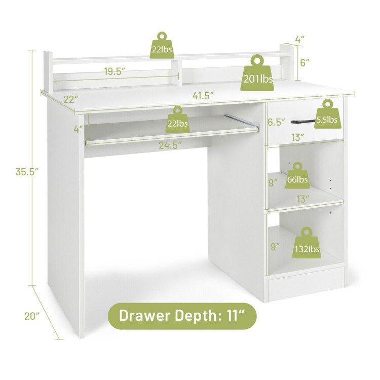 Modern Computer Desk with Large Drawer Pull-Out Keyboard Tray and Multi-Level Storage Shelf