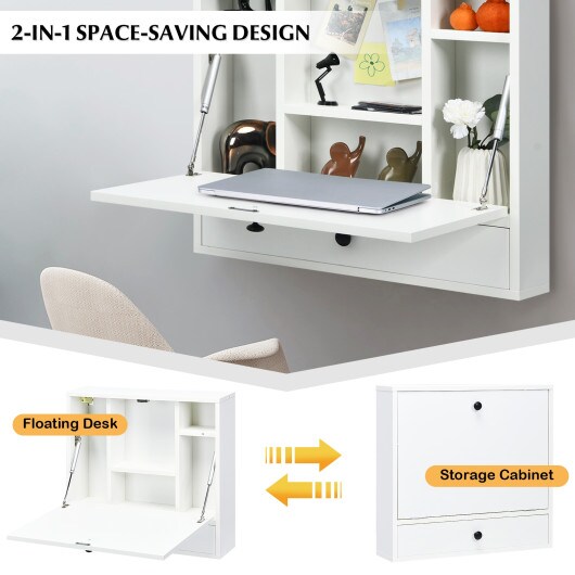 Wall-Mount Floating Desk Foldable Space Saving Laptop Workstation
