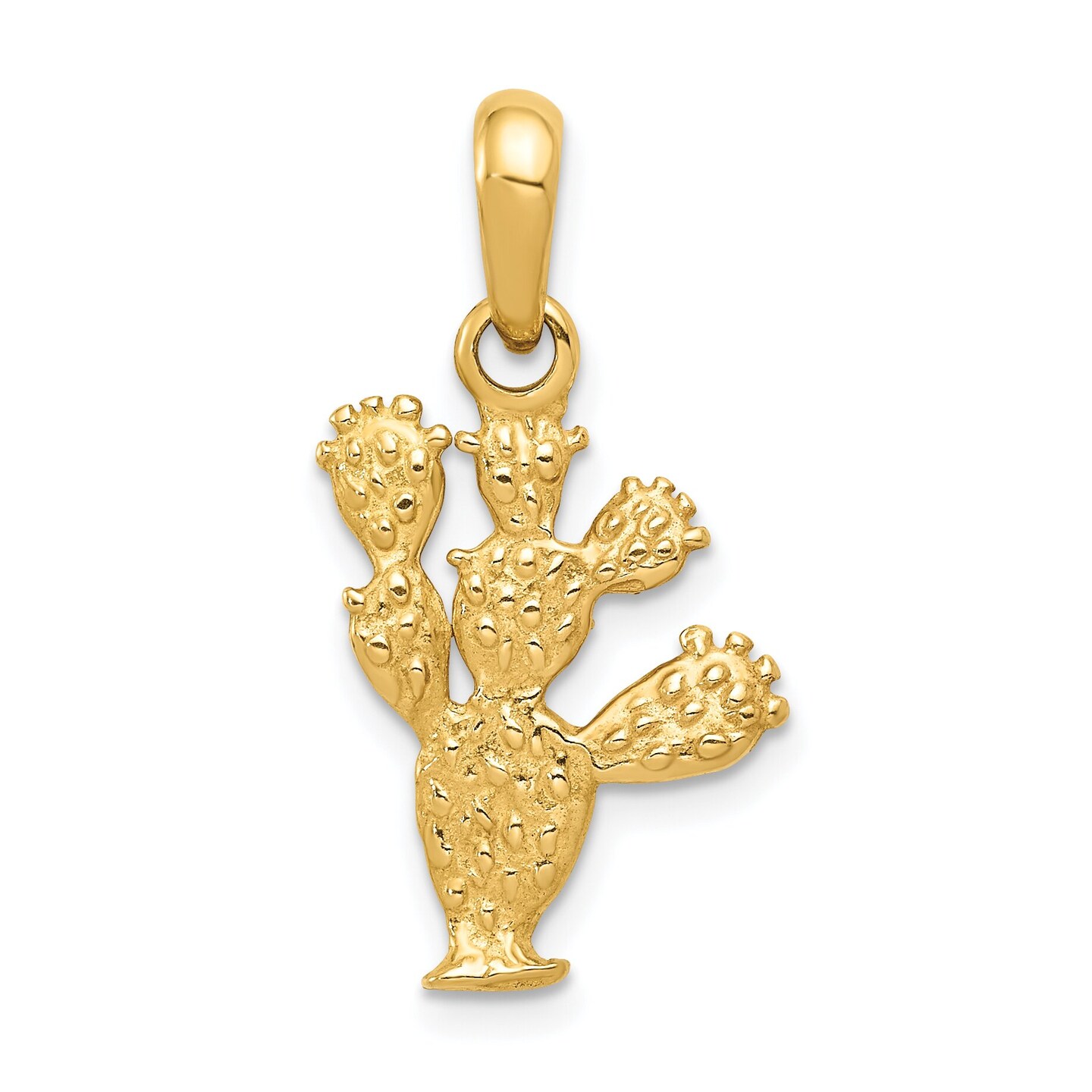 14K Yellow Gold 3-D Cactus Pendant Charm Jewelry 26mm x 14.25mm