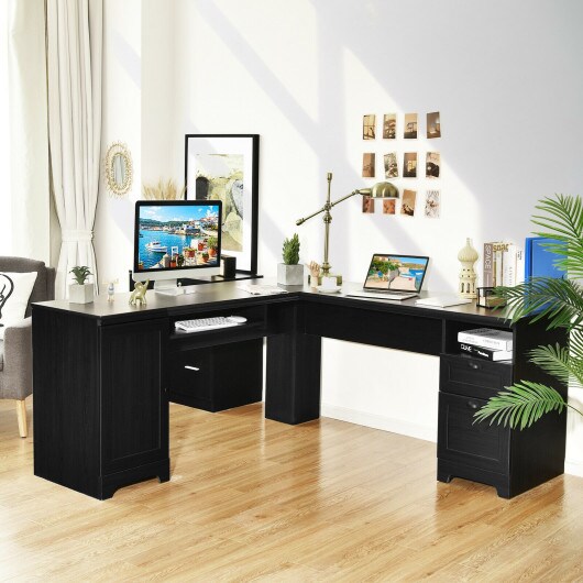 66 Inch L-Shaped Writing Study Workstation Computer Desk with Drawers