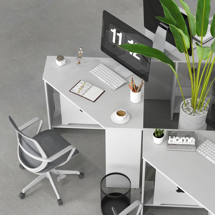 Corner Computer Desk Triangle Writing Workstation with Storage Shelf