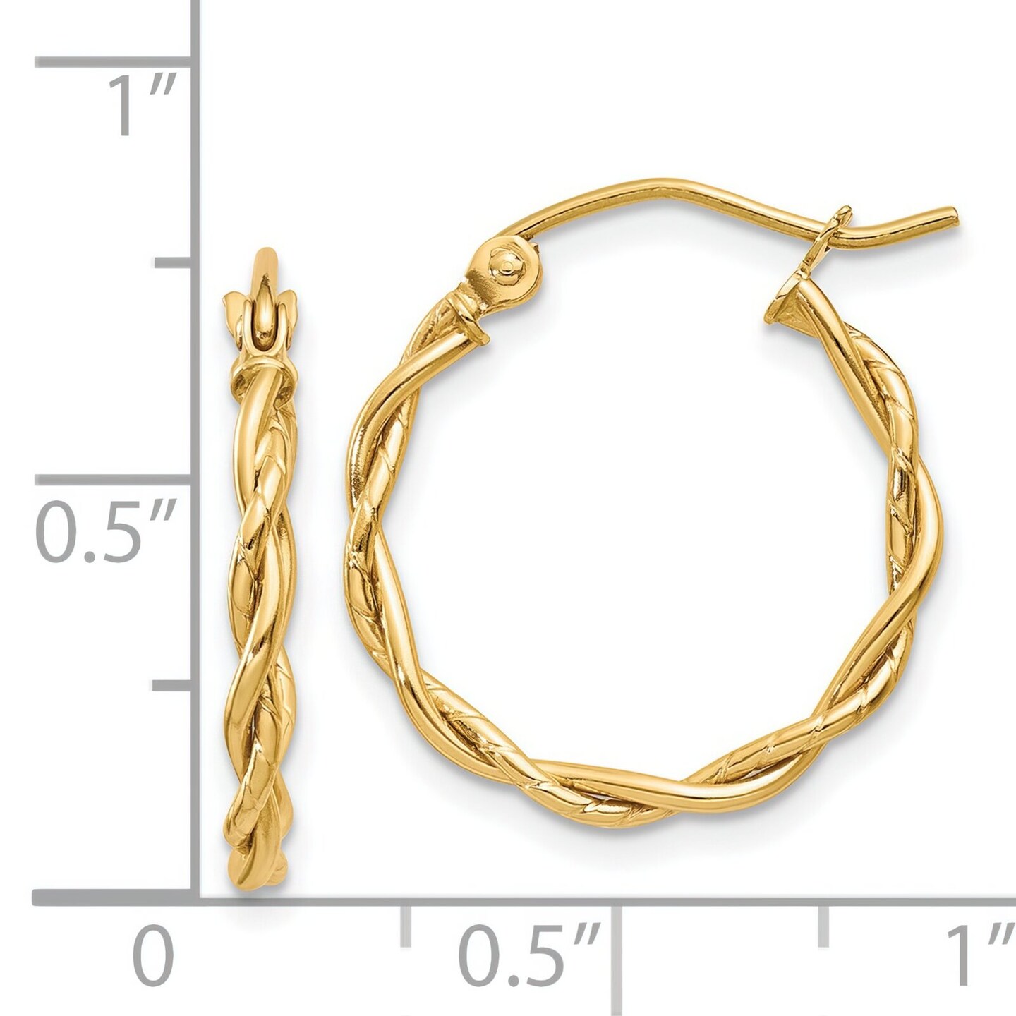 14K Yellow Gold Twisted Hoop Earrings Ear Jewelry 19.5mm x 2.25mm