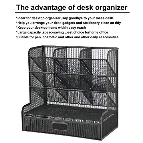 Marbrasse Upgraded Mesh Desk Supplies Organizer with Drawer, Office Desktop  Organizers and Accessories, Desk Stationery Organizer Caddy for School, 4