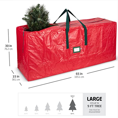Large Christmas Tree Storage Bag - Fits Up to 9 ft Tall Holiday Artificial Disassembled Trees with Durable Reinforced Handles &#x26; Dual Zipper - Waterproof Material Protects from Dust and Moisture (Red)