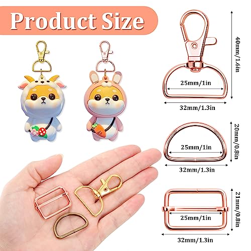 PAXCOO Keychain Bulk with Key Chain Swivel Hook D Rings and Slide Buckles  for Handbag Purse Hardware Craft (1 Inch)