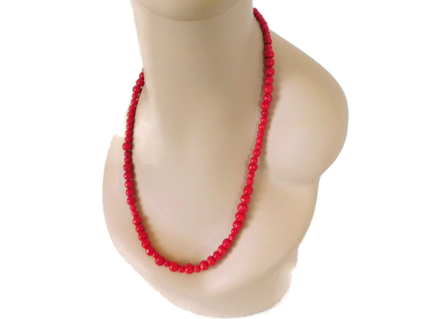 Vintage red glass hot sale bead necklace