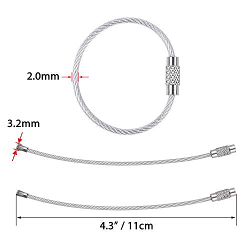 Keychain, 12 Pack of 4.3 Inches Stainless Steel Wire Ring 2mm Cable Loop Rings for Hanging Luggage Tag, Keys and ID Tag Keepers - Silver