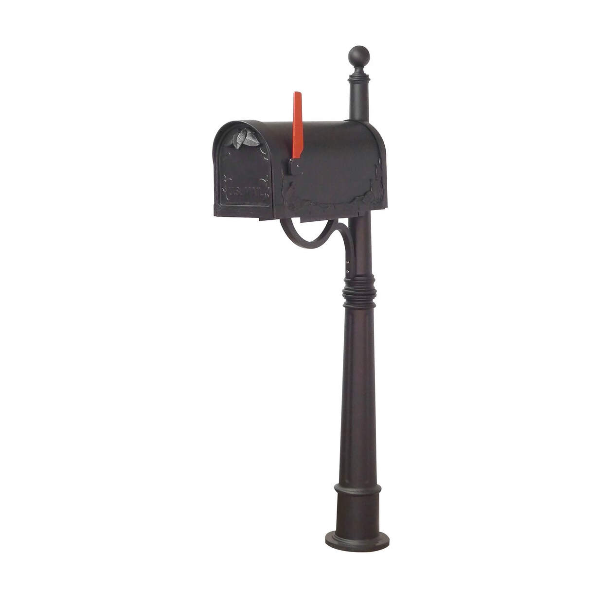 Special Lite Products Outdoor Letter Holder Floral Curbside Mailbox with Ashland Mailbox Post Unit - Black