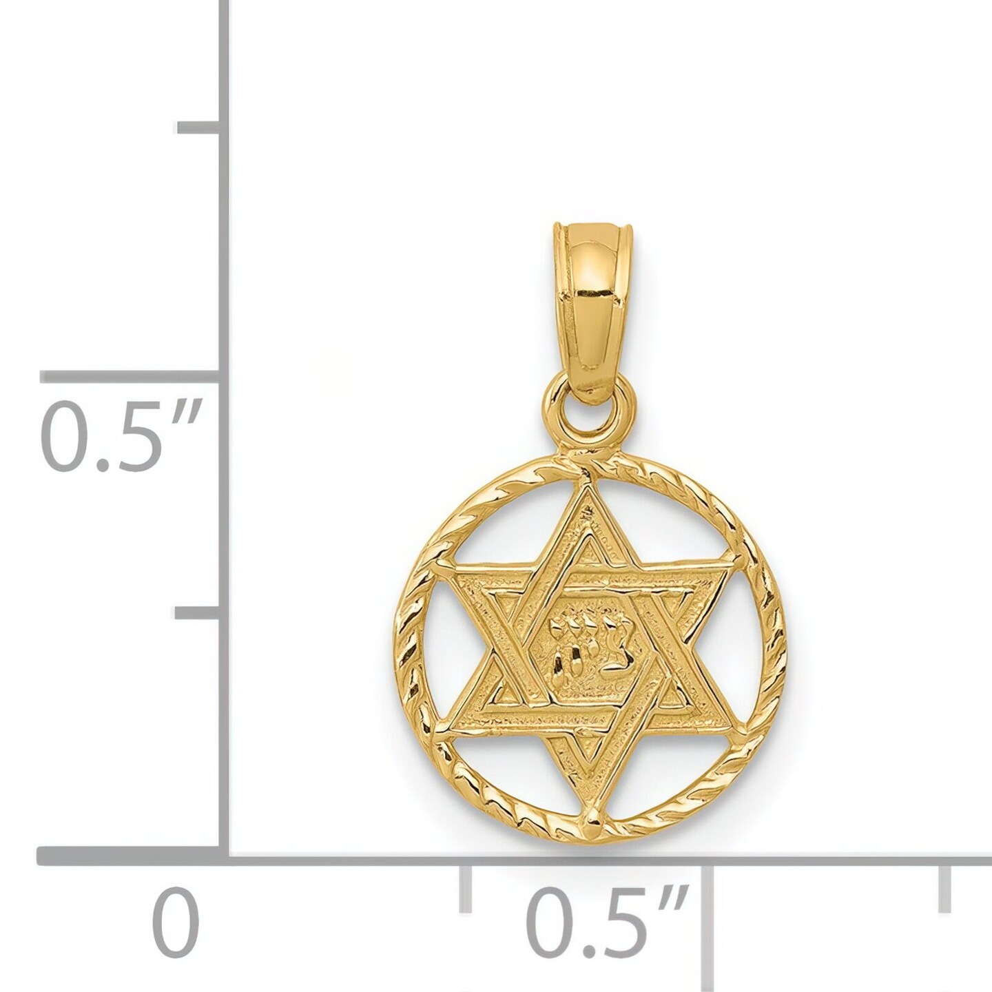 14K Gold Star Of David In Circle Frame Pendant Charm Jewelry 18 x 11 mm