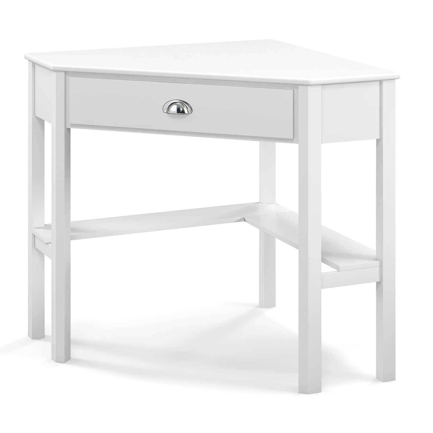 Wooden Corner Computer Desk with Big Storage Drawer and Two Open Shelves