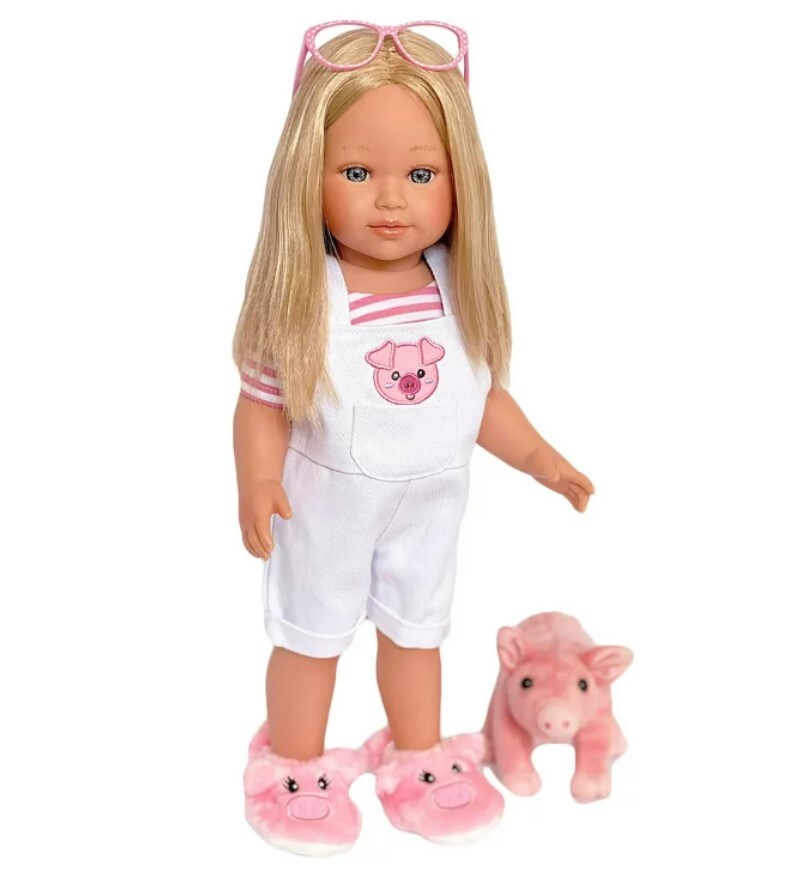Little Piggy Denim Outfit with Mini Piglet and Slippers Fits 18 Inch Kennedy and Friends Dolls