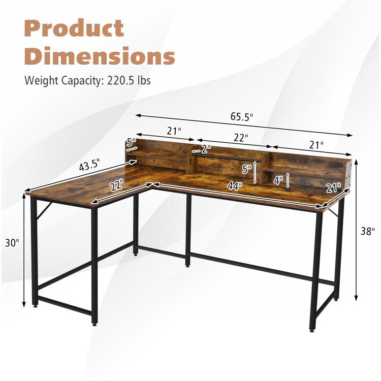 5.5 Inch L-shaped Computer Desk with Bookshelf