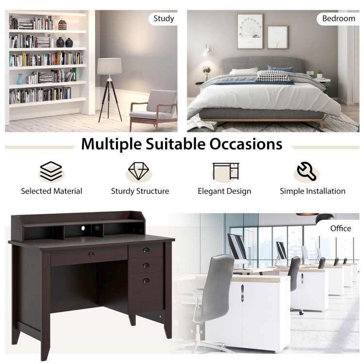 Modern Computer Desk with Storage Shelves and 4 Drawers