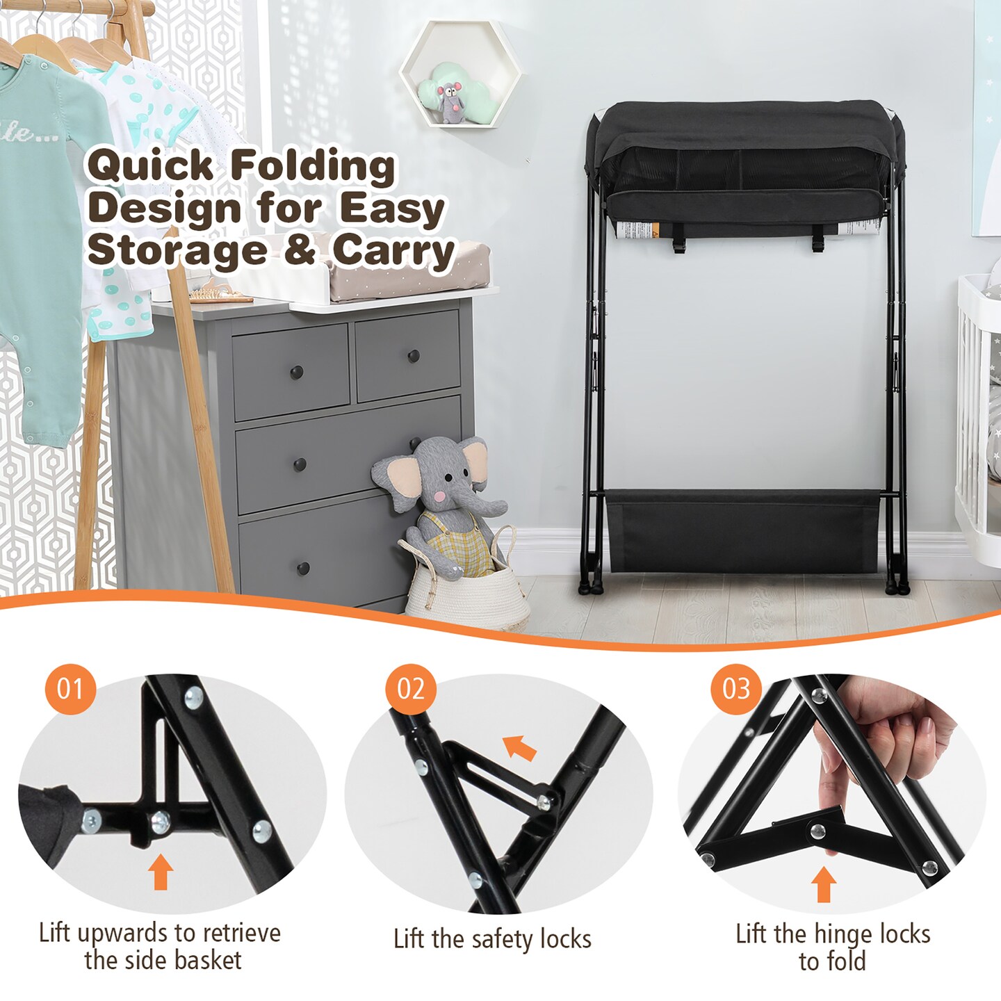 Costway Baby Infant Changing Table Folding Diaper Station Nursery with Storage Gray/Black