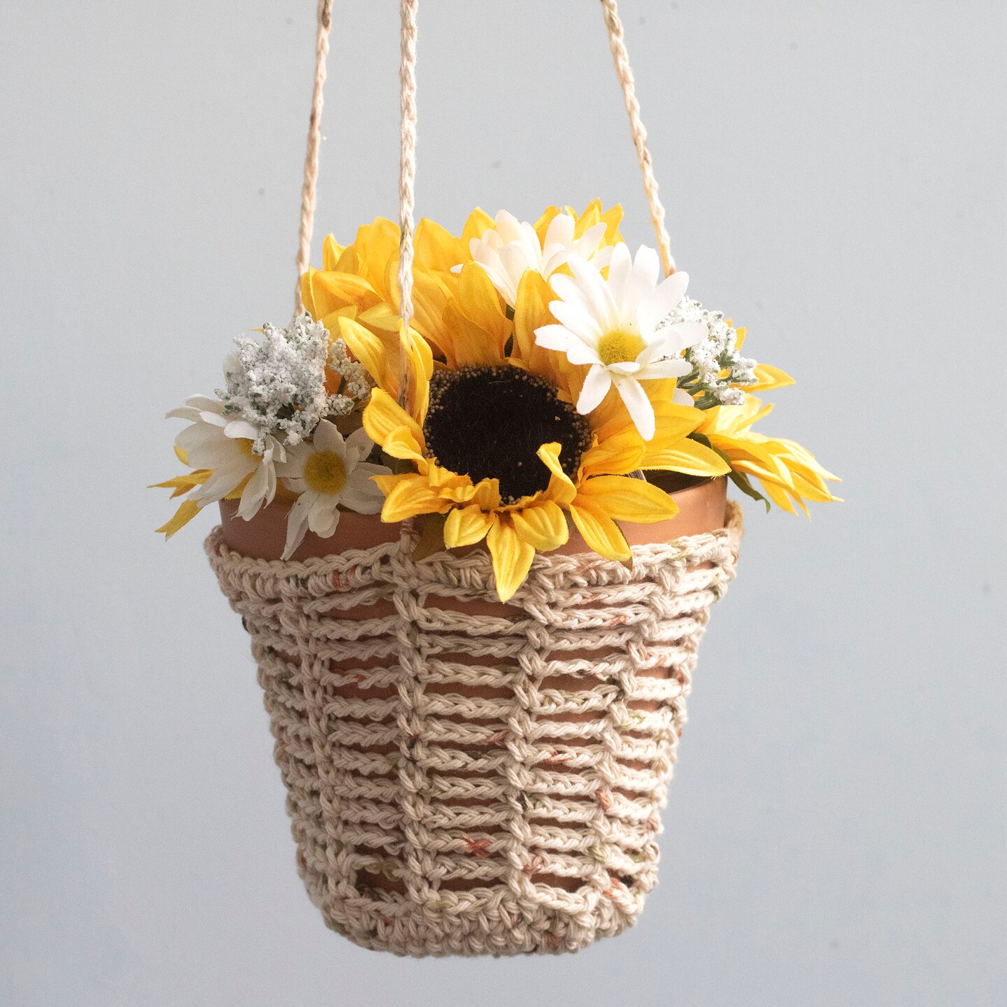 Crocheted Cotton Lattice Plant Hanger, Mother's Day, Housewarming Gift