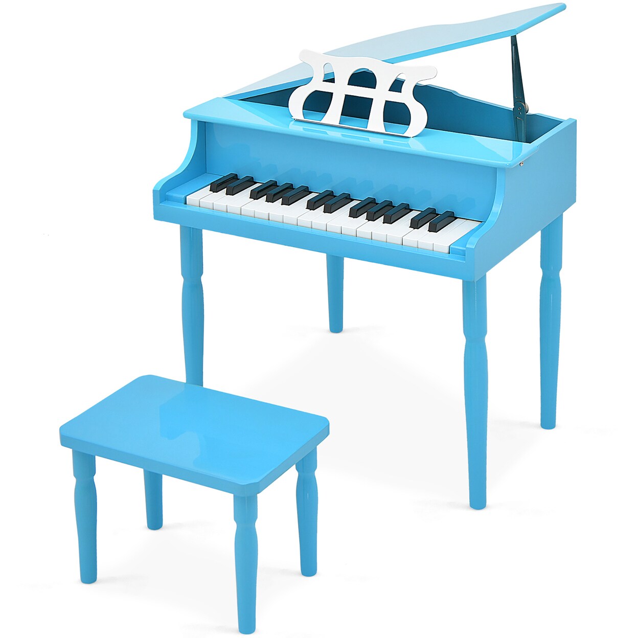 Gymax 30-Key Classic Baby Grand Piano Toddler Toy Wood w/ Bench and Music Rack Blue