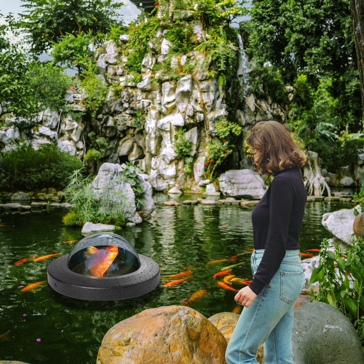 Floating Plastic Pond Fish Dome Ball for Fish to Swim Above the Surface of the Pond, Easy Assembly