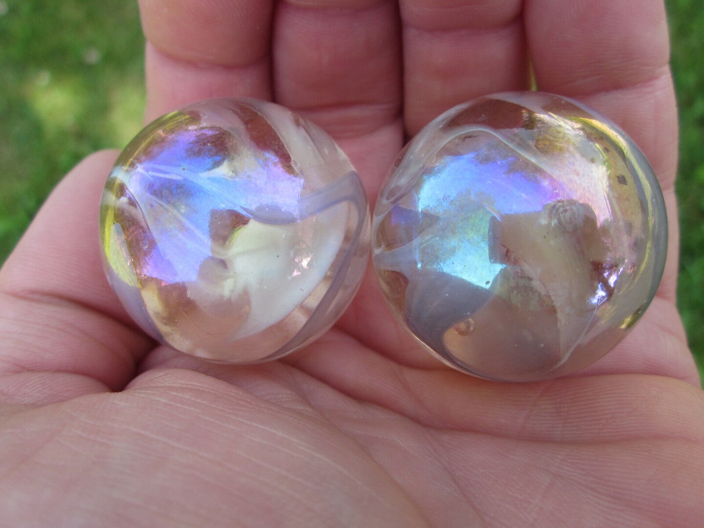 2 Boulders35mm PINK FAIRY Marbles glass ball jellyfish iridescent Giant